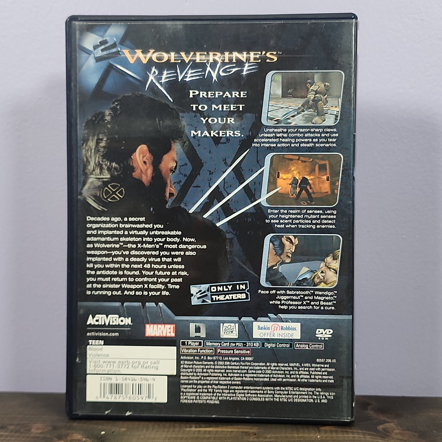 Playstation 2 - X2: Wolverine's Revenge Retrograde Collectibles Action, Activision, Adventure, CIB, GenePool, Marvel, Movie Tie-In, Playstation 2, PS2, Superhero, T Preowned Video Game