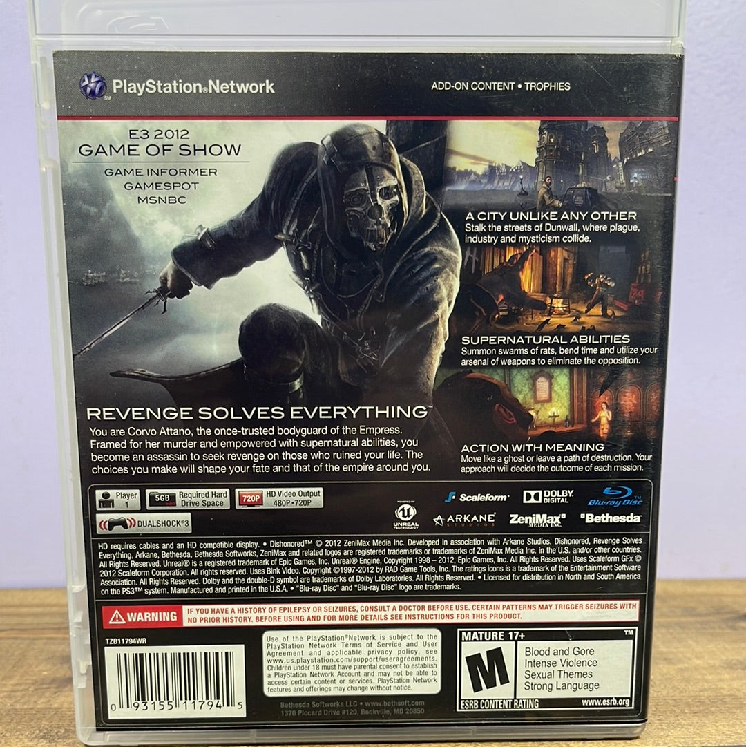 Playstation 3 - Dishonored Retrograde Collectibles Action, Arkane Studios, Assassin, Bethesda Softworks, CIB, Dark, Dishonored Series, First Person, M Preowned Video Game