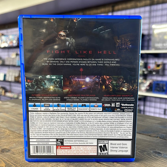 Playstation 4 - DOOM Retrograde Collectibles Action, Bethesda, CIB, Demons, DOOM, First Person Shooter, FPS, Gore, id Software, Metal, Mick Gordo Preowned Video Game