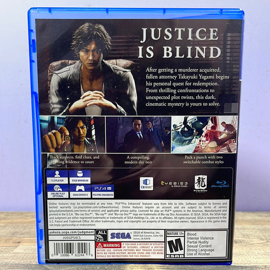 Playstation 4 - Judgment Retrograde Collectibles Brawler, CIB, Japanese, M Rated, Murder Mystery, Playstation 4, PS4, RGG Studios, Ryu Ga Gotoku, Seg Preowned Video Game