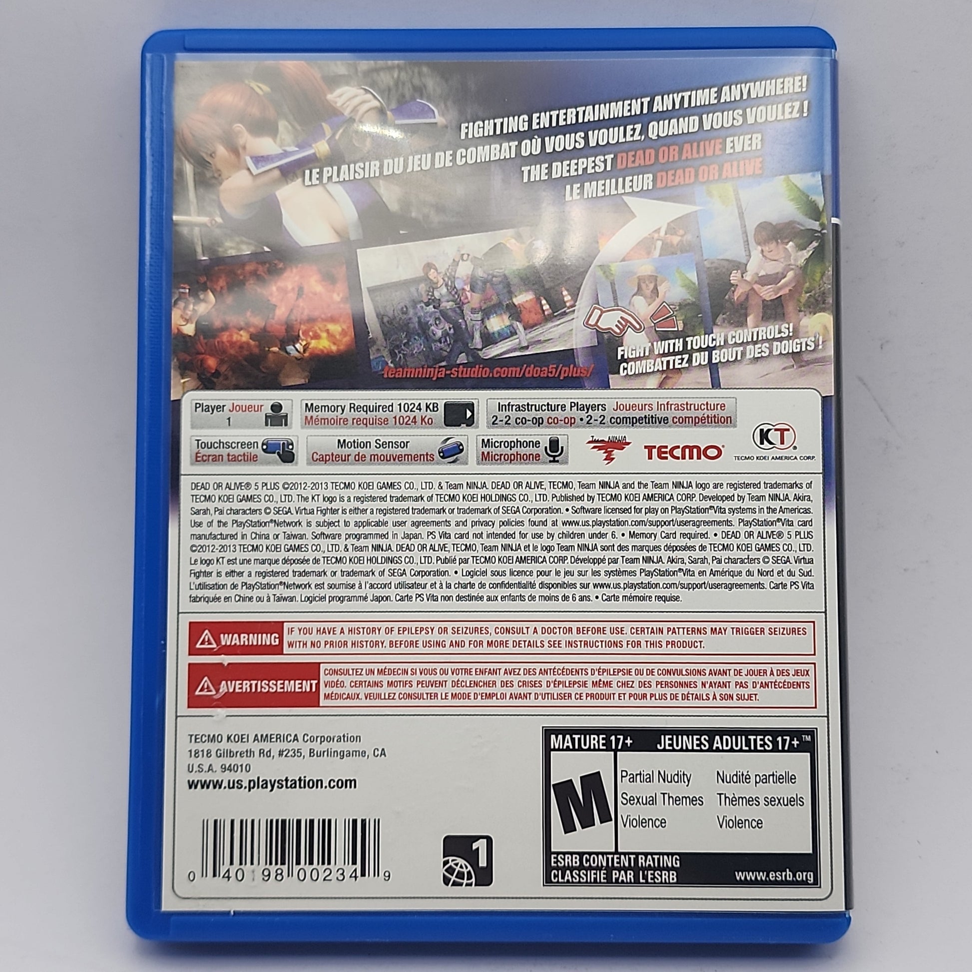 Playstation Vita - Dead Or Alive 5+ Retrograde Collectibles 3D, Action, CIB, Dead or Alive, DOA, Fighting, M Rated, playstation vita, PS Vita, Team Ninja, Tecmo Preowned Video Game