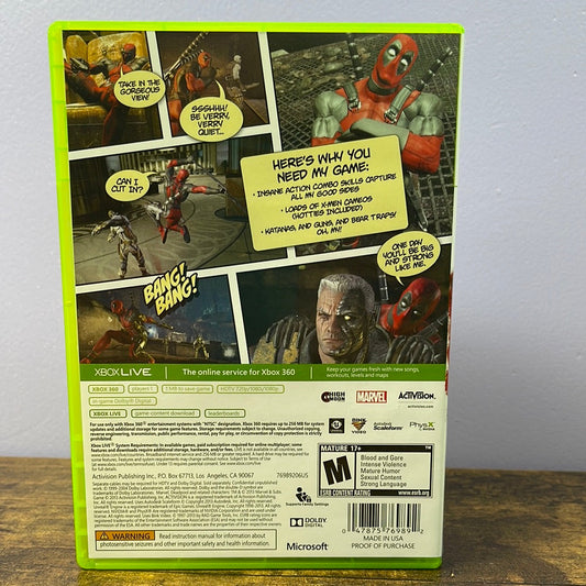 Xbox 360 - Deadpool Retrograde Collectibles Action, Activision, Adventure, Beat 'Em Up, CIB, Deadpool, M Rated, Marvel Comics, Shooter, Superher Preowned Video Game
