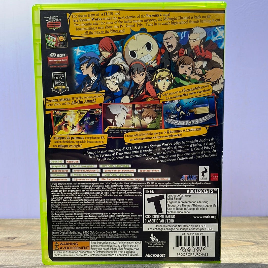 Xbox 360 - Persona 4 Arena Retrograde Collectibles Anime, Arc System Works, Atlus, CIB, Fighting, Multiplayer, Persona Series, T Rated, Weeb, Xbox 360 Preowned Video Game