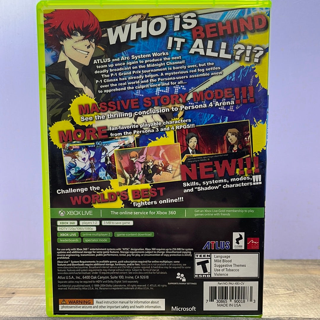 Xbox 360 - Persona 4 Arena Ultimax Retrograde Collectibles Action, Anime, Arc System Works, Atlus, CIB, Fighting, Multiplayer, Persona Series, T Rated, Weeb, X Preowned Video Game