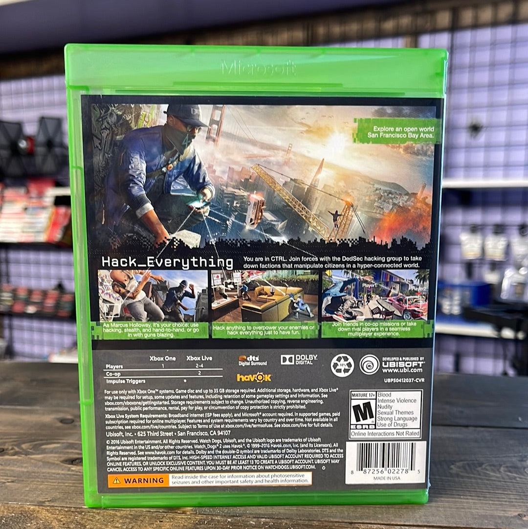 Xbox One - Watch Dogs 2 Retrograde Collectibles Action, CIB, Cyberpunk, Dystopian, Hacking, Open World, Parkour, Third Person, Ubisoft, Watch Dogs, Preowned Video Game