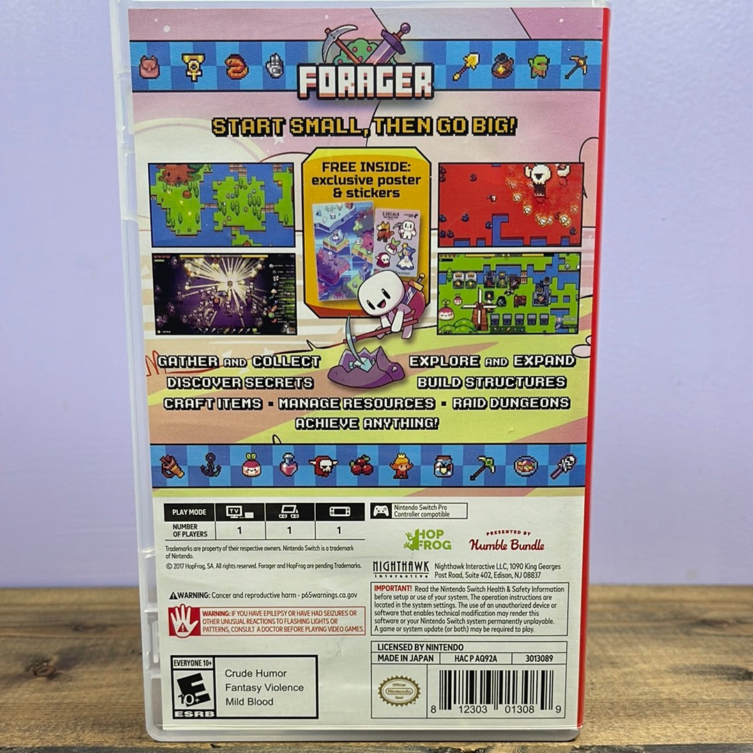 NINTENDO SWITCH - FORAGER Retrograde Collectibles 2D, CIB, Farm Simulator, Forager, Gathering, Harvest, Hop Frog, Humble Bundle, Indie, Nighthawk Inte Preowned Video Game 