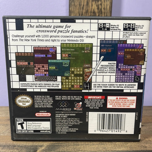 Nintendo DS - New York Times Crosswords Retrograde Collectibles BudCat, CIB, Crossword, Majesco, Nintendo DS, Puzzle, T Rated Preowned Video Game 