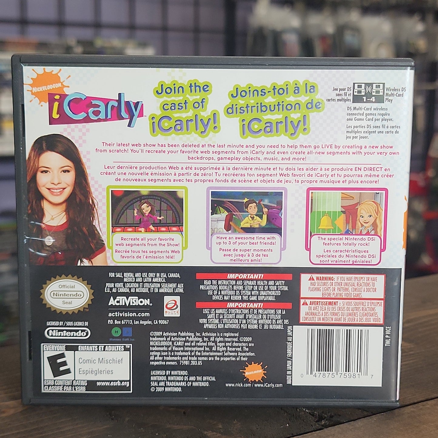 Nintendo DS - iCarly Retrograde Collectibles Activision, Blitz Games, CIB, DS, E Rated, iCarly, Nickelodeon, Nintendo DS, Party Preowned Video Game 