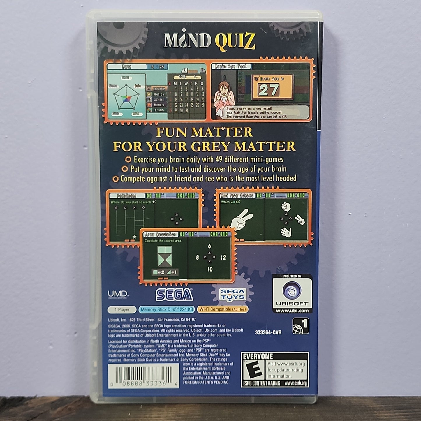 PSP - Mind Quiz Retrograde Collectibles CIB, Dr Kawashima, E Rated, Edutainment, Mind Quiz, Playstation Portable, PSP, Puzzle, Sega, Ubisoft Preowned Video Game 