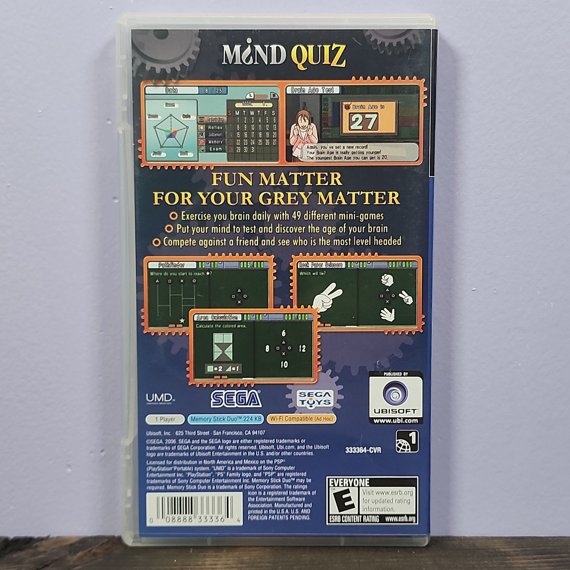 PSP - Mind Quiz Retrograde Collectibles CIB, Dr Kawashima, E Rated, Edutainment, Mind Quiz, Playstation Portable, PSP, Puzzle, Sega, Ubisoft Preowned Video Game 