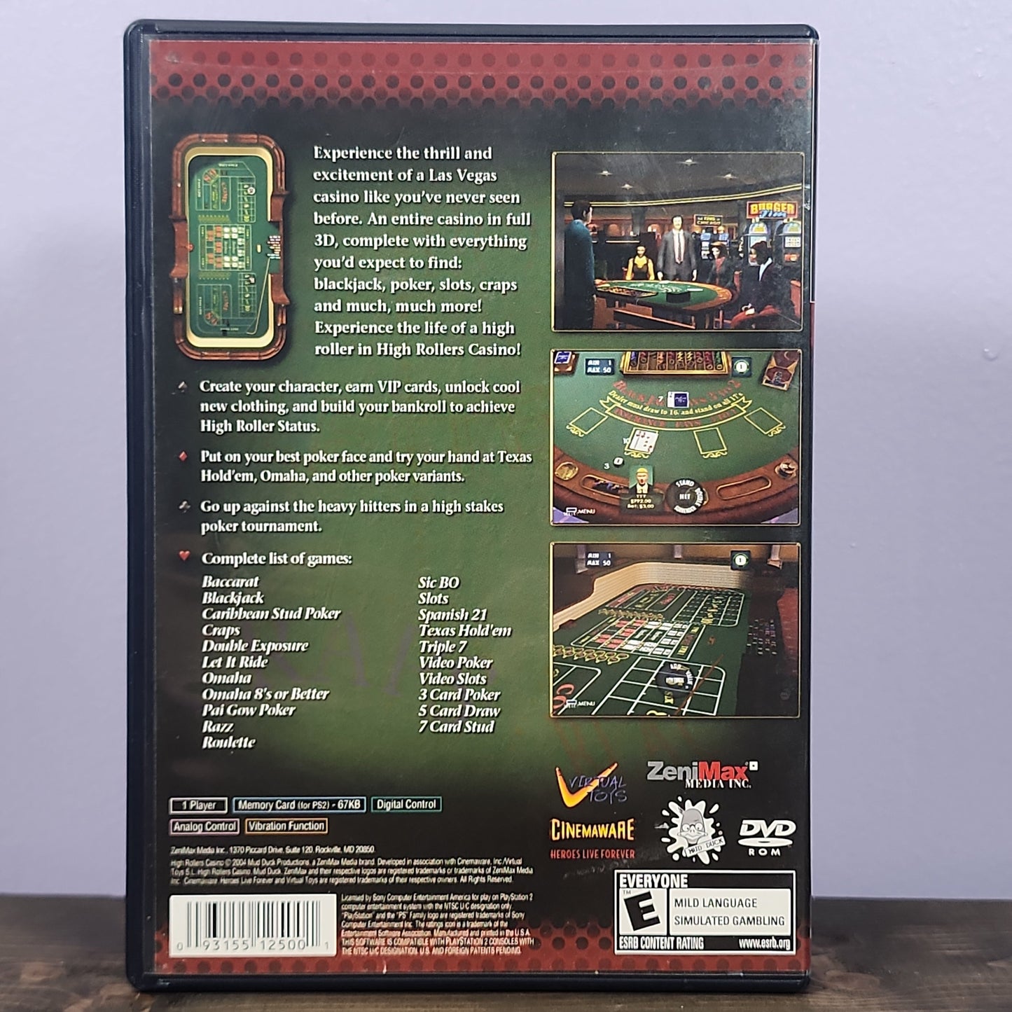 Playstation 2 - High Rollers Casino Retrograde Collectibles Blackjack, Casino, CIB, Craps, E Rated, Gambling, Mud Duck, Playstation 2, Poker, PS2, Simulation, S Preowned Video Game 