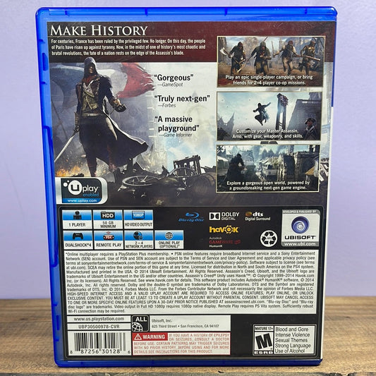 Playstation 4 - Assassin's Creed Unity Retrograde Collectibles Assassins Creed, CIB, France, Historical, Playstation, Playstation 4, PS4, Stealth, Ubisoft Preowned Video Game 