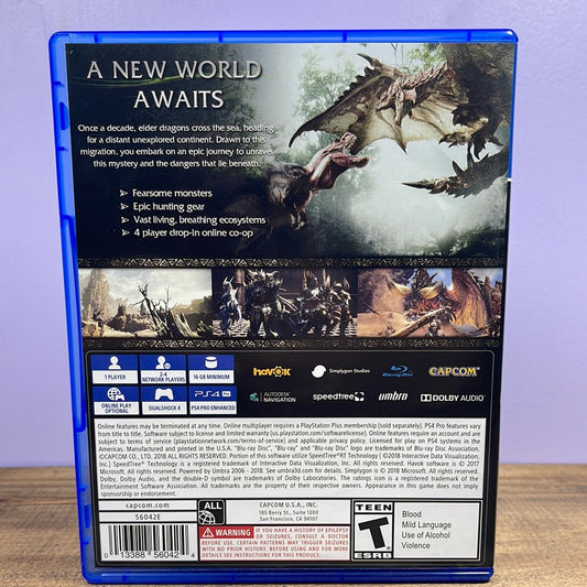 Playstation 4 - Monster Hunter World Retrograde Collectibles Action RPG, CIB, Monster Hunter, Playstation, Playstation 4, PS4 Preowned Video Game 