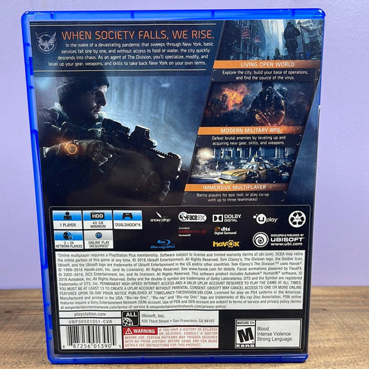 Playstation 4 - Tom Clancy's The Division Retrograde Collectibles Action, CIB, Playstation, Playstation 4, PS4, Shooter, The Division, Tom Clancy, Ubisoft Preowned Video Game 