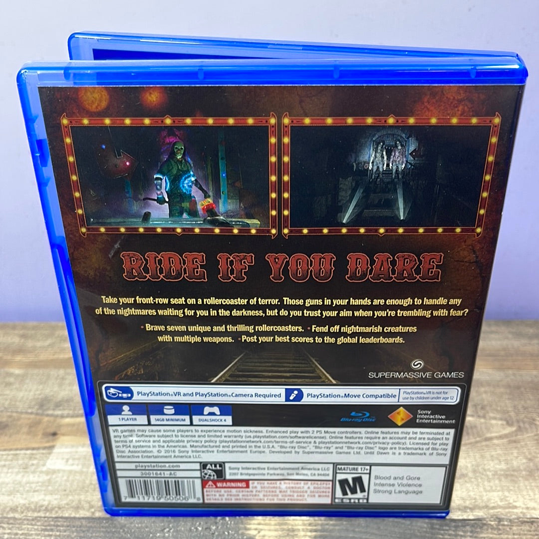 Playstation 4 - Until Dawn: Rush of Blood [Playstation VR] Retrograde Collectibles Haunted House, Horror, M Rated, Playstation, Playstation 4, PS4, Shooter, Single Player, Theme Park, Preowned Video Game 