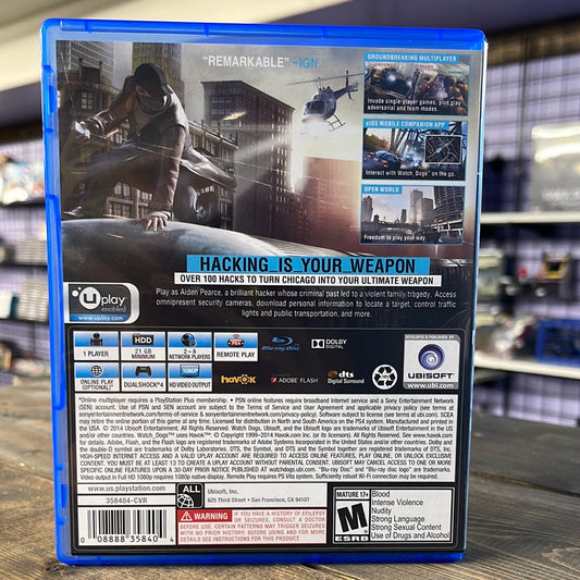 Playstation 4 - Watch Dogs Retrograde Collectibles Action, CIB, Cyberpunk, Dystopian, Hacking, M Rated, Multiplayer, Open World, Ubisoft, Watch Dogs Se Preowned Video Game