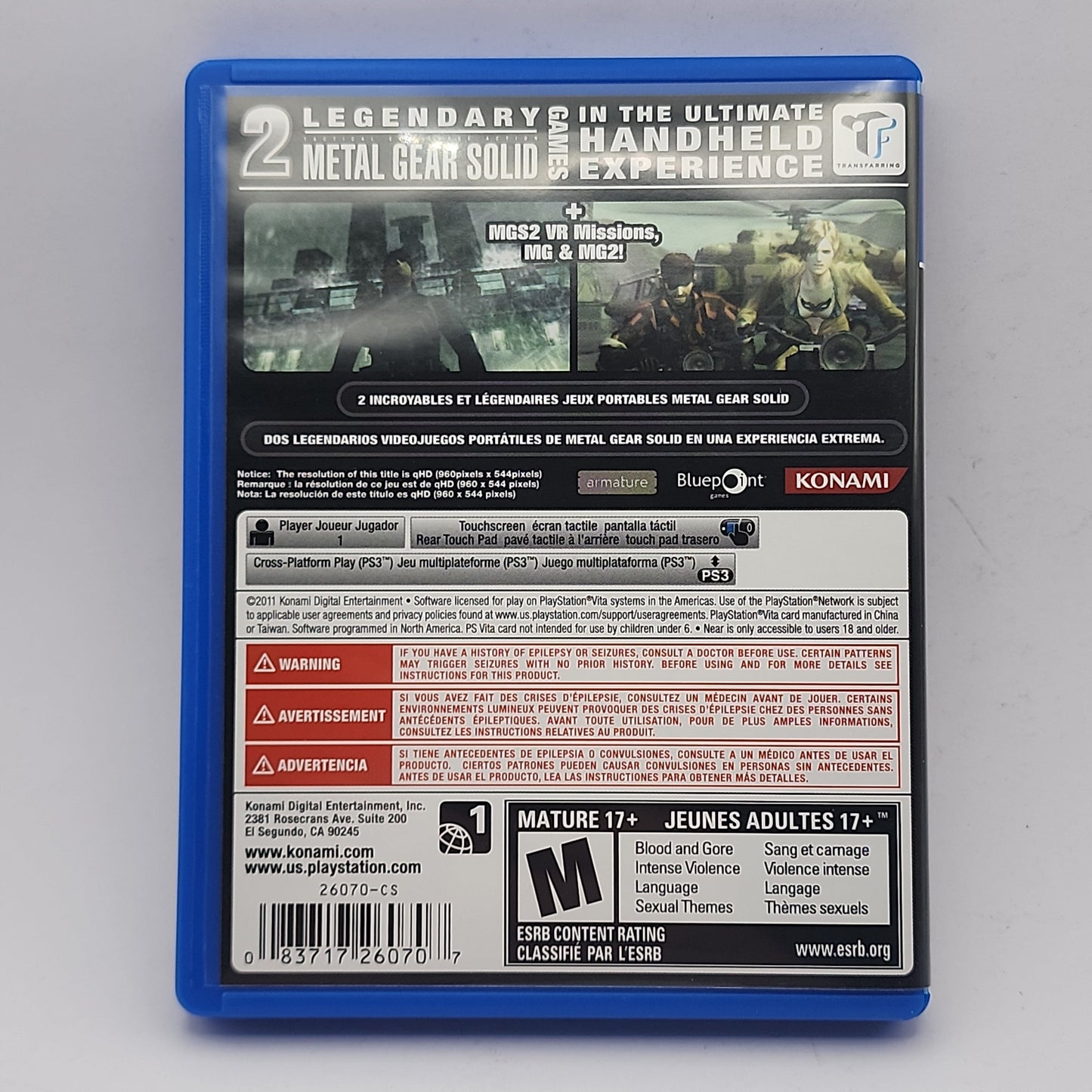Playstation Vita - Metal Gear Solid HD Collection Retrograde Collectibles Action, Armature Studio, CIB, Compilation, Hideo Kojima, Konami, M Rated, Metal Gear Solid, MGS, pla Preowned Video Game 