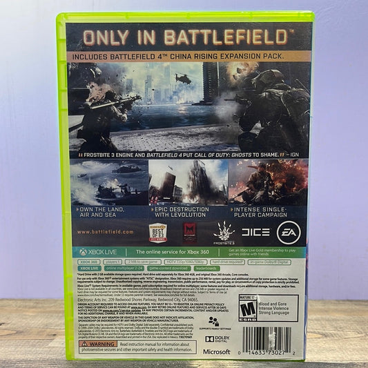 Xbox 360 - Battlefield 4 [Variant Cover/DLC Included] Retrograde Collectibles Battlefield Series, CIB, DICE, EA, First Person Shooter, FPS, M Rated, Military, Shooter, War, Xbox  Preowned Video Game 