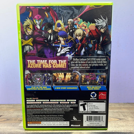 Xbox 360 - Blazblue: Continuum Shift Extend Retrograde Collectibles 2D Fighter, Action, Arc System Works, Arcade, Blazblue Series, CIB, Fighting, Fighting Game, T Rated Preowned Video Game 