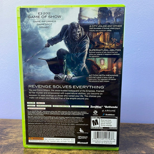 Xbox 360 - Dishonored Retrograde Collectibles Action, Arkane Studios, Assassin, Bethesda Softworks, CIB, Dark, Dishonored Series, First Person, M  Preowned Video Game 