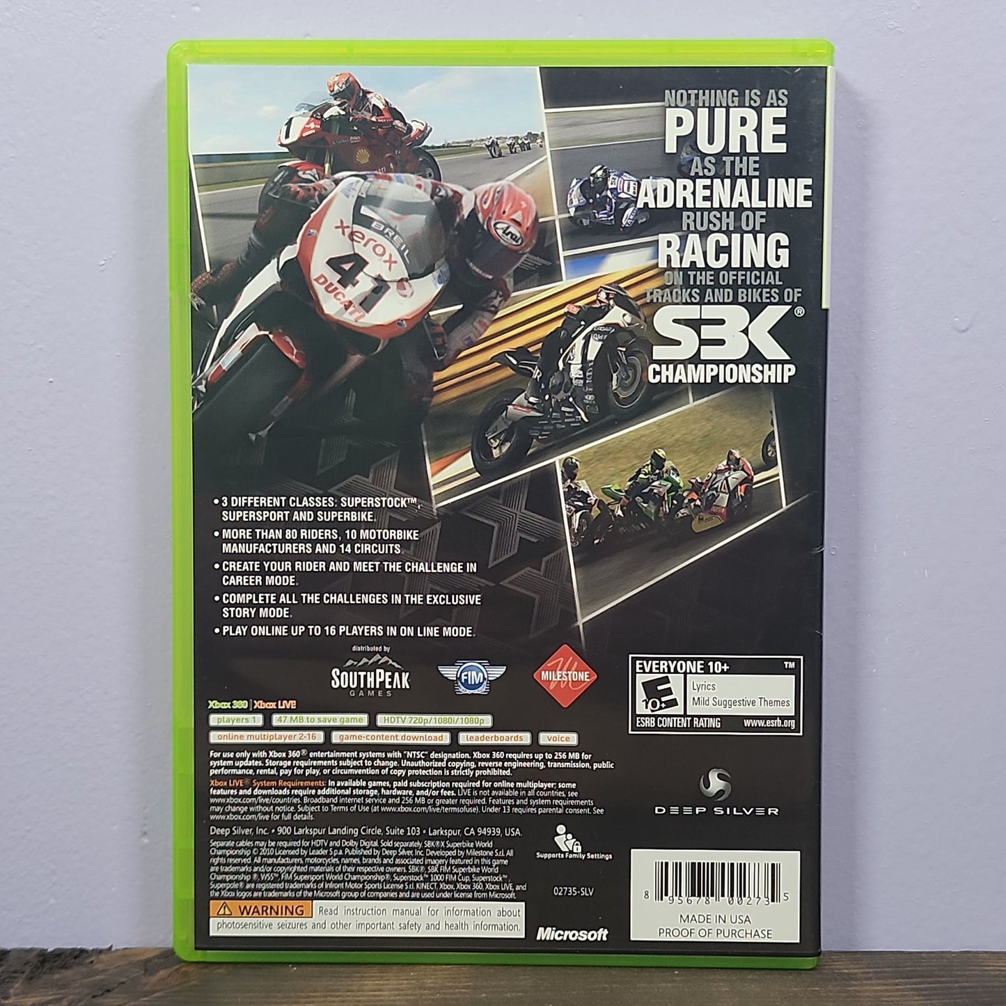 Xbox 360 - SBK X: Superbike World Championship Retrograde Collectibles CIB, Driving, E10 Rated, Milestone, Motorcycle, Racing, Simulation, SouthPeak Games, Xbox 360 Preowned Video Game 