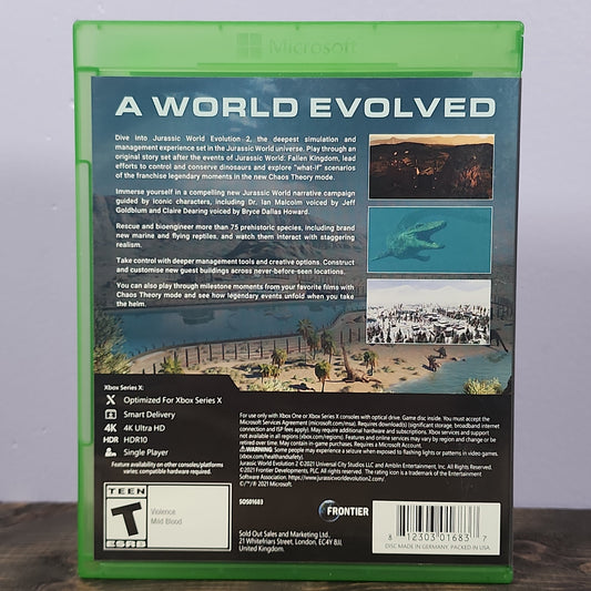 Xbox Series X - Jurassic World Evolution 2 Retrograde Collectibles CIB, Dinosaurs, Frontier Developments, Jurassic Park, Park Builder, T Rated, Tycoon, Xbox, Xbox One, Preowned Video Game 